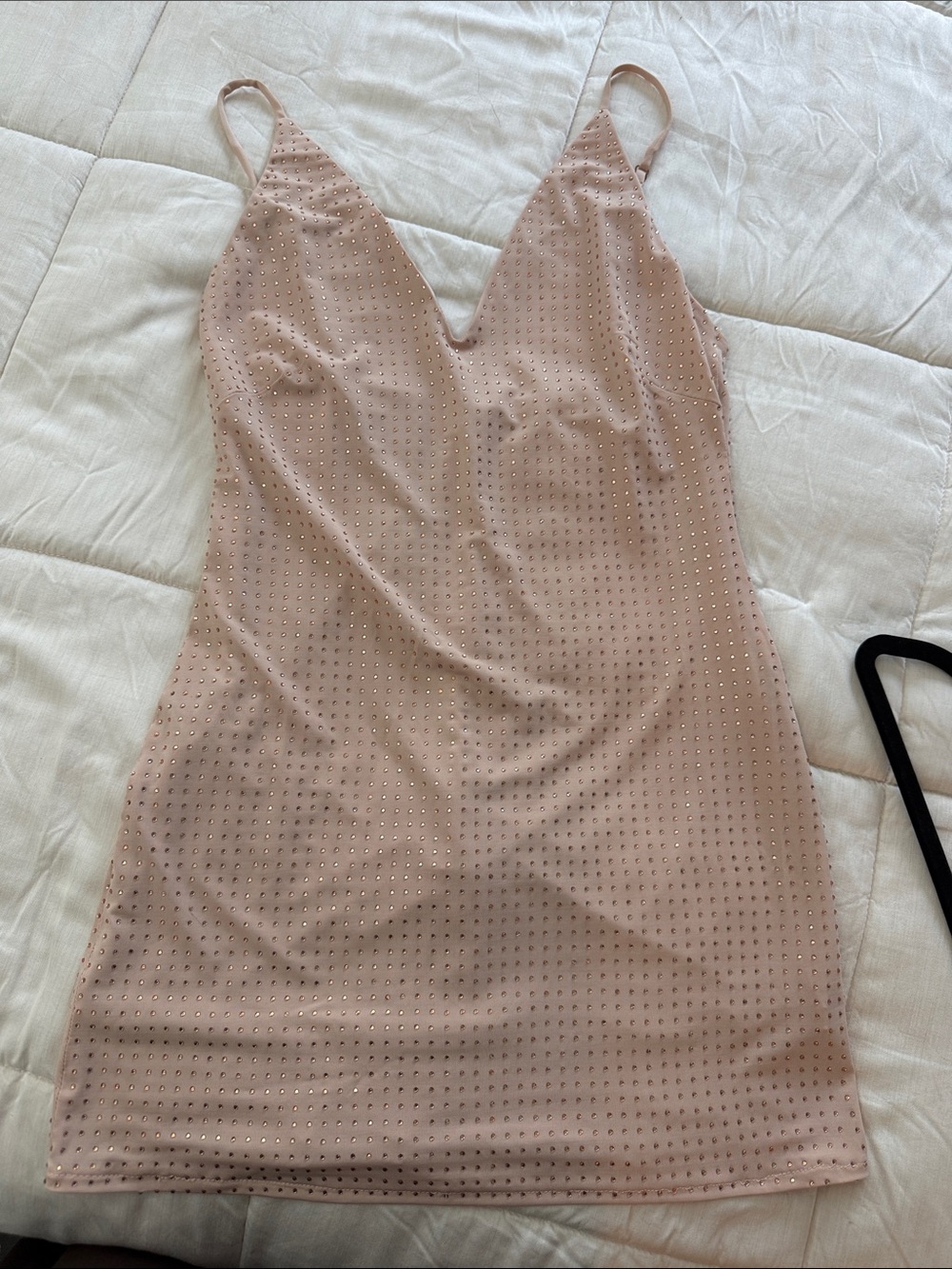 Rhinestone Embellished Nude Slip Dress
